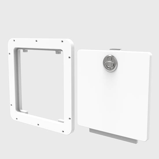 Angle view mockup of a small door, highlighting its design and functionality