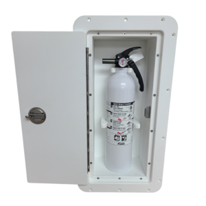 Front view of the Fire Extinguisher Box with clear labeling